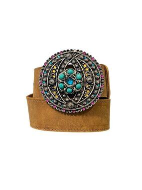 Leatherock Brown Leather Women's Boho Bling Belt Medium M